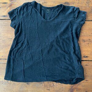 100% Linen Black T-shirt V-Neck Size S Gap